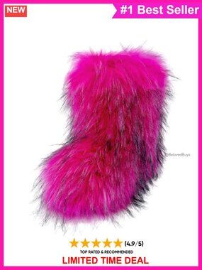 Faux Fur Mid Calf Snow Boots Fuzzy Flat Winter Shoes